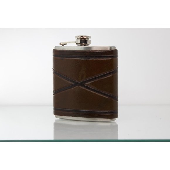 LEATHER Hip Flask | Leather Wrapped Steel Flask 6 oz. | Excellent Gift - Picture 1 of 6